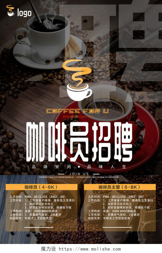 简约清新咖啡招聘宣传海报展板